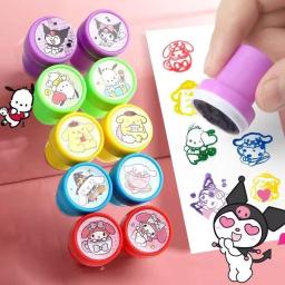 Conjunto de 10 peças de Selos Sanrio, Figuras de Anime Fofas, Hello Kitty, Kuromi, My Melody, Vários Padrões, Brinquedos de Carimbo para Crianças, Presentes de Aniversário - Image 1