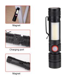 Xml cob led lanterna para caça e camping, lanterna magnética com 6 modos, tocha impermeável, foco zoom, 18650 - Image 4