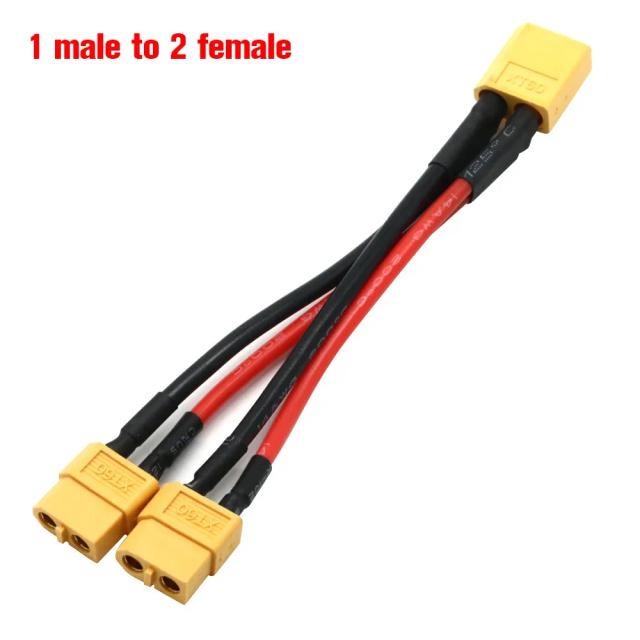 Fio de silicone xt60 conector de bateria paralela macho/fêmea cabo dupla extensão divisor y/motor de bateria rc com 3 vias 14awg