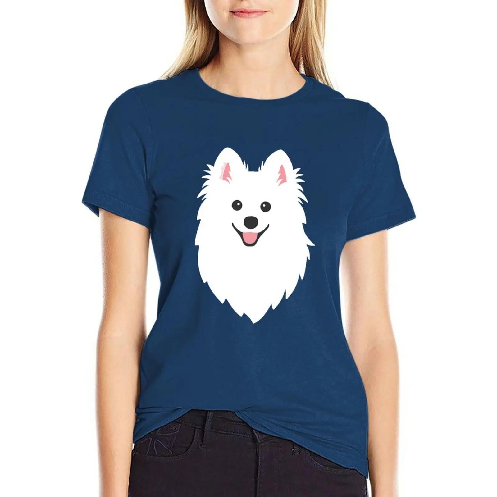 T-shirt japonesa do Aqua do cão do Spitz, camisa impressa animal fêmea para meninas, moda coreana, roupas engraçadas para mulheres - Image 1