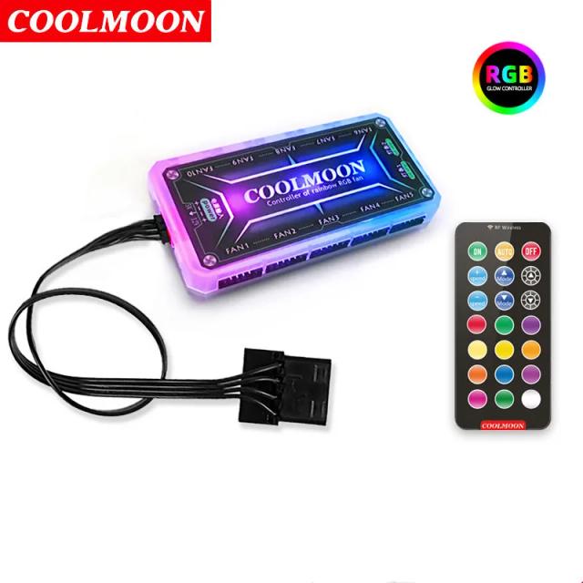 Painel Lateral Iluminado COOLMOON-RGB para PC: Suporte de Quadro, Energia LED e Montagem de CPU