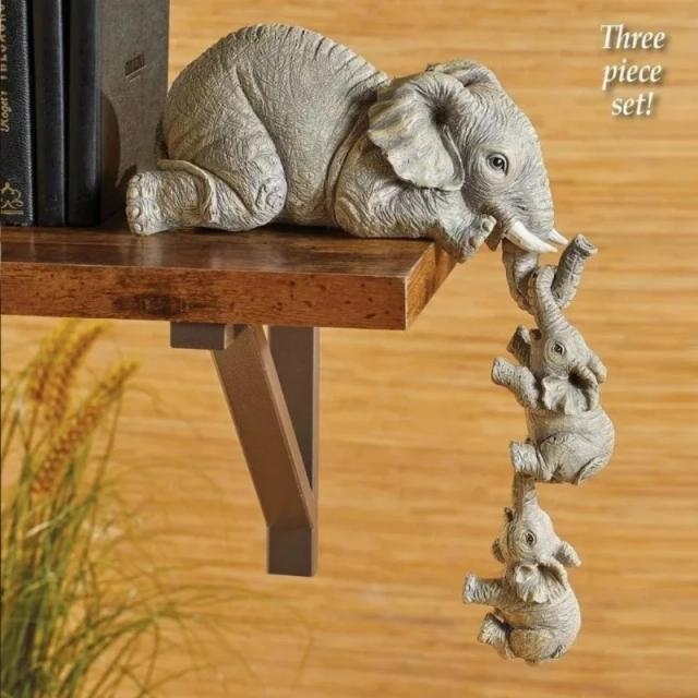 Kit 3 Pçs Decoração Elefante Abraço Resina Artesanato Presente Miniaturas