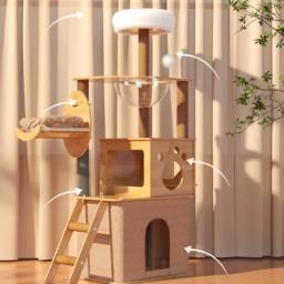 Torre de gato multifuncional, árvore de escalada e arranhando, placa de poste de sisal, casa villa com células, grande jumptoy - Image 4