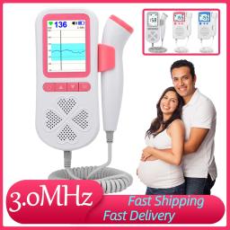 Atualizado 3.0 mhz doppler fetal monitor de freqüência cardíaca em casa gravidez bebê fetal som detector de freqüência cardíaca display lcd sem radiação - Image 1