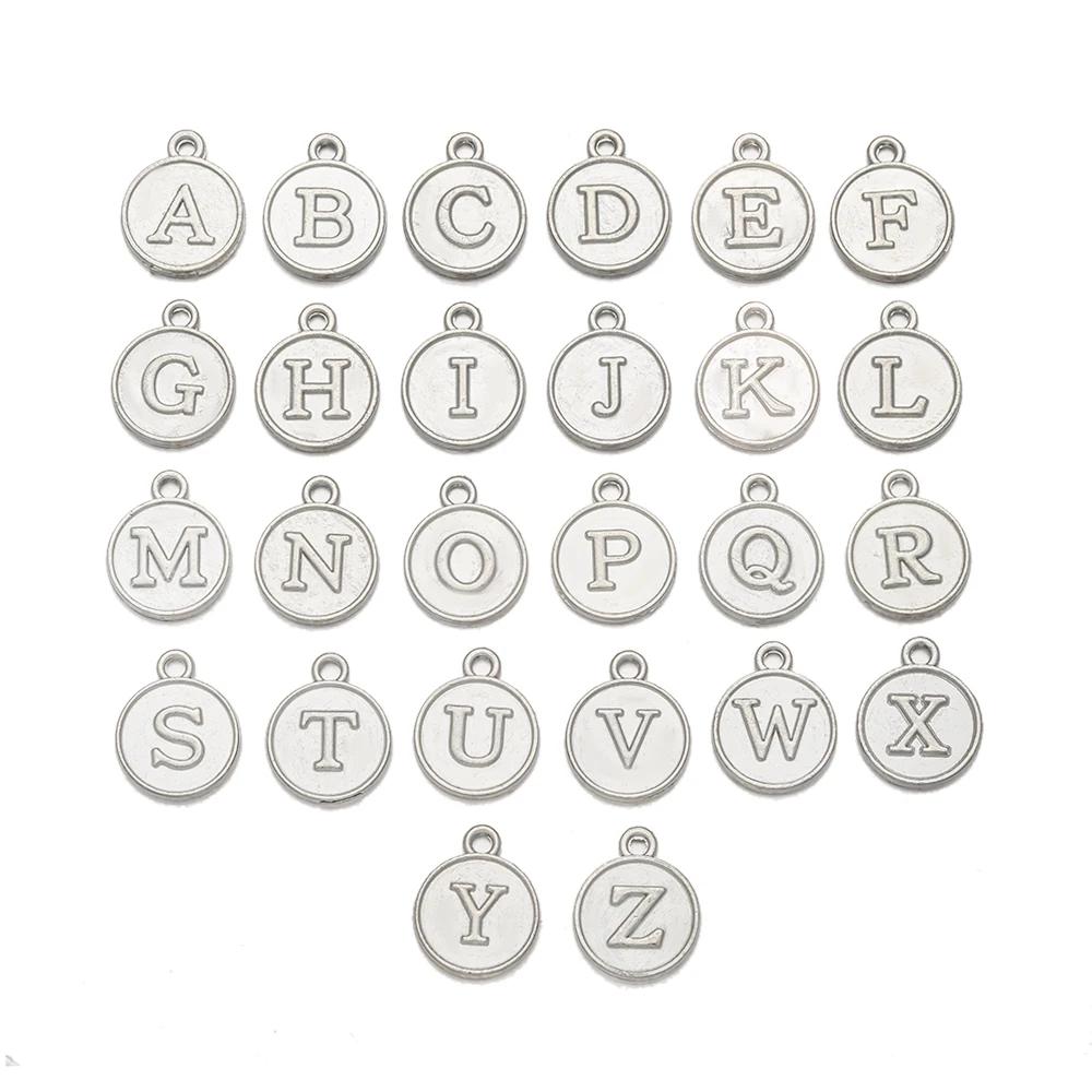 Alfabeto Letra Inicial Pingente para DIY, A a Z, Encantos Esmalte, Pulseira Artesanal, Colar, Fazer Jóias Acessórios, 26Pcs - Image 1