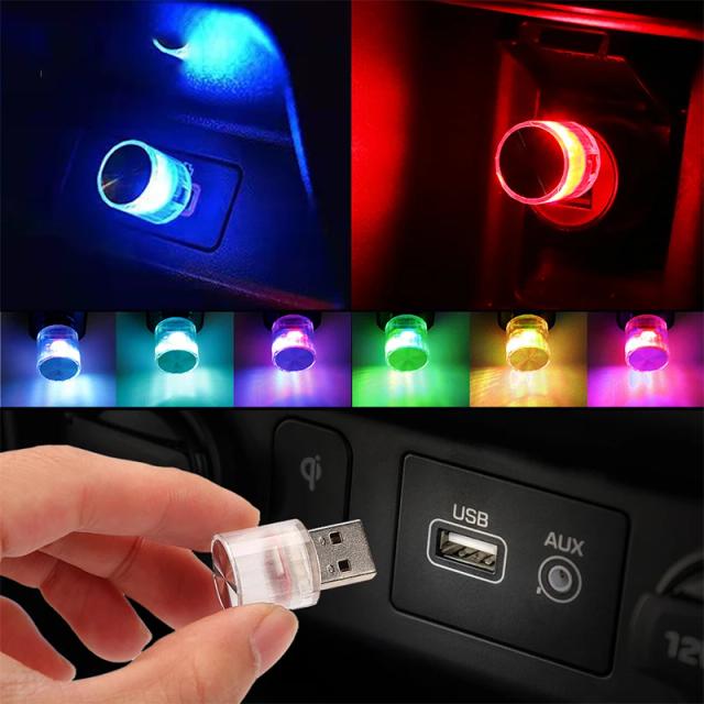 Luz Ambiente Mini USB para Carro com LED Colorido, Iluminação Decorativa Portátil e Atmosfera para Festas