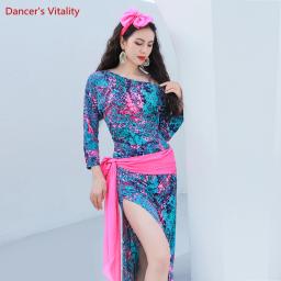 Terno de treinamento de dança do ventre para mulheres impresso prática de dança do ventre robe roupas shaabi baladi folk vestido feminino roupas orientais - Image 4