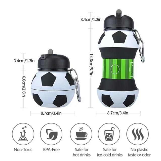 Garrafa de Água Dobrável de Silicone para Futebol - Copo Esportivo Personalizável para Atividades ao Ar Livre