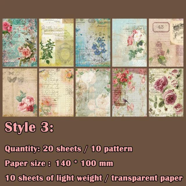 Pacote de Papel Scrapbooking Vintage com 20 Folhas e 10 Projetos Artesanais Estampados