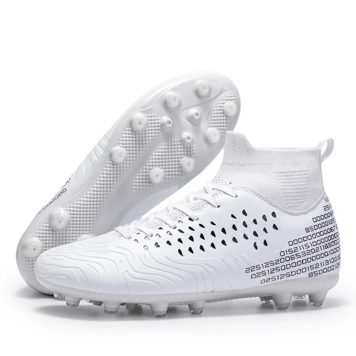 Sapatos de futebol alto para homens e mulheres, espigões antiderrapantes, ténis de futebol cravejados, sapatos de treino de futsal para meninos, brancos, tamanho 36-48 - Image 1