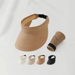 Chapéu de viseira de palha de verão feminino respirável aba larga boné de sol golfe praia dobrável design de língua de pato com proteção de pescoço chapéu de sol - Image 1