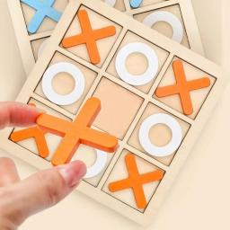 Jogo de tabuleiro de xadrez de madeira tic tac toe 9 "x 9" brinquedo de mesa das crianças presente duplo interativo jogo da família quebra-cabeça pensando treinamento - Image 5