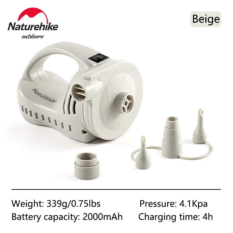 Naturehike-Bomba de ar elétrica portátil para barraca de acampamento ao ar livre, colchão inflável, sofá travesseiro com 3 bicos, 4KPA, 2000mAh - Image 1