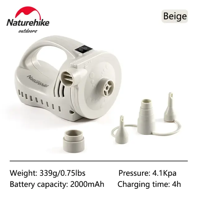 Bomba de Ar Elétrica Portátil Naturehike para Barracas, Colchões Infláveis e Sofás com 3 Bicos, 4KPA, 2000mAh