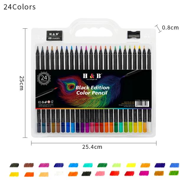 Lápis à Base de Óleo H & B-Color Blackwood: Ferramenta de Pintura Artesanal com Núcleo de 3.3mm e 24 Cores
