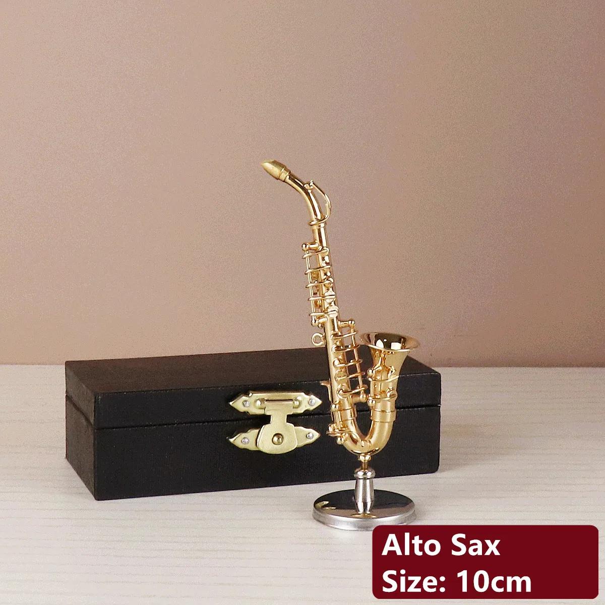 Saxofone em miniatura com acessórios decorativos, mini saxofone com suporte de metal, ornamentos decorativos, alto tenor, presentes, instrumentos musicais em miniatura - Image 1