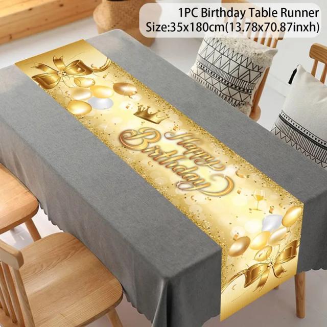 Corredor de Mesa Preto e Dourado para Aniversário - Decoração Elegante para Festas de Crianças e Adultos, Ideal para Idades 30, 40 e 50