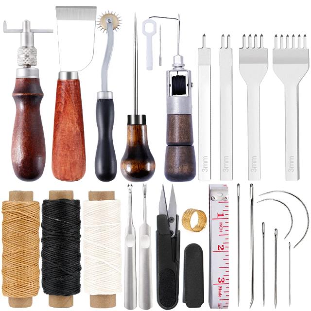 Conjunto Completo de Ferramentas Artesanais em Couro: Kit de Reparo, Punch de Costura e Groover para Projetos DIY