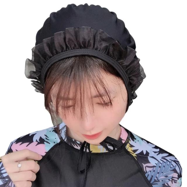 Touca de Natação à Prova d'Água com Renda Coreana para Mulheres - Estilo e Conforto na Piscina