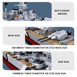 WW2 Alemanha Marinha Navios de Guerra Blocos para Crianças, KMS Bismarck Battleship Model Kit, Soldado Weapon Boat Bricks, Conjunto de brinquedos militares - Image 3