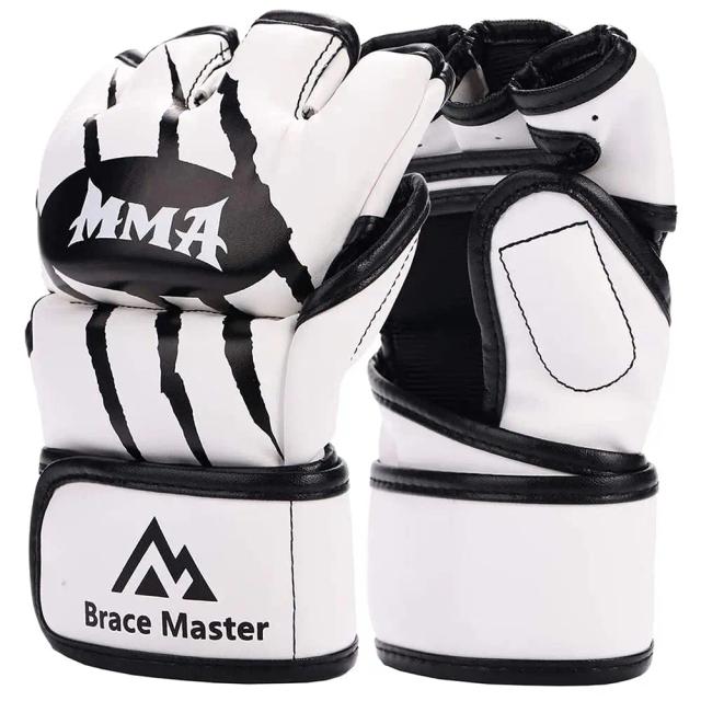 Luvas de Boxe de Couro PU Masculinas com Dedos Cortados para MMA, Karatê e Treinamento de Muay Thai