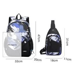 Mochilas de impressão de futebol com saco peito para adolescentes, Mochila de grande capacidade para estudante do ensino médio, Mochilas legais, 2pcs por conjunto - Image 2