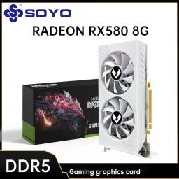Soyo amd radeon rx580 8g placa gráfica gddr5 memória branco placa de jogo 256bit hdmi-compatível dp para acessórios de computador desktop - Image 2