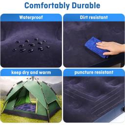 Colchão inflável com superfície flocada, Almofada para dormir, Cama para dormir, Acampamento ao ar livre, Tenda, Convidado e Viajar - Image 5