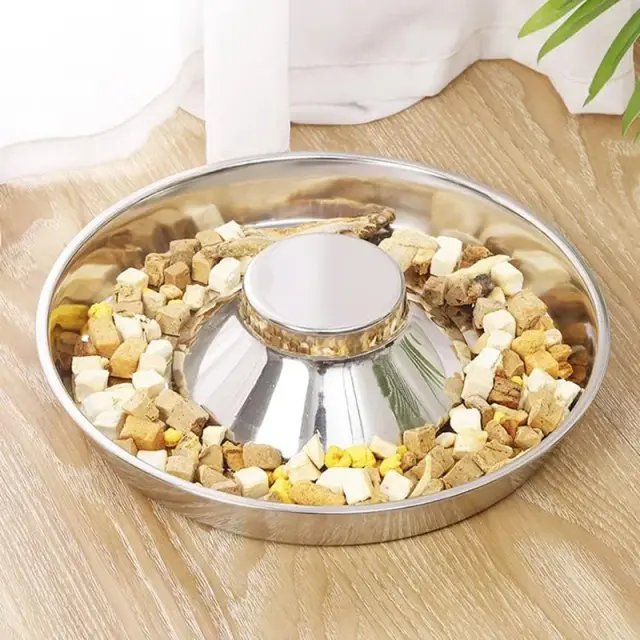 Tigelas Antiderrapantes de Aço Inoxidável para Alimentação Lenta de Cães e Gatos Pequenos e Médios.