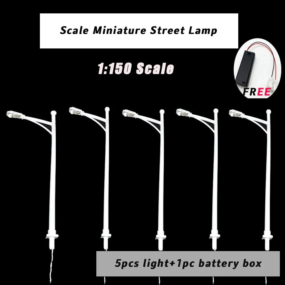 Luz modelo da lâmpada da rua, disposição do trem ferroviário, brinquedos plásticos do ABS para o diorama, caixa livre da bateria 3V, 1:100, 1:150, 1:200, 5 PCes - Image 1