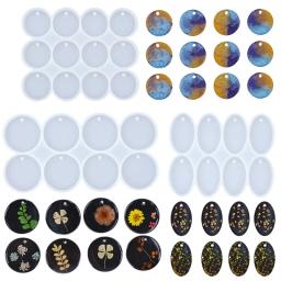 8/12 pçs redondo oval pingentes resina molde diy cristal epóxi brinco encantos molde de silicone para fazer jóias chaveiro tag fundição - Image 2