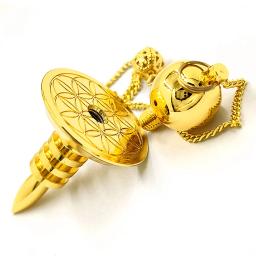 Flor da Vida Pêndulo De Latão Banhado A Ouro para Radiestesia Refeição Encantos, Chakra Amule, Wicca Cura, Energia Espiritual, Equilíbrio Apontado - Image 1