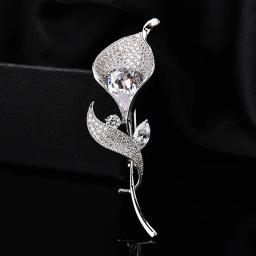 Broches de flores de cristal para mulheres, broche de tulipa banhado a prata, alfinetes de lapela, elegante, corpete, vestido de luxo, joia de zircônia, presente - Image 4