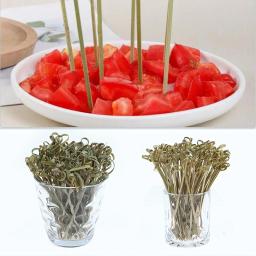 Descartável bambu gravata atada Espetos, torcida termina, cocktail comida, frutas picaretas, garfo varas, buffet, cupcake topper, 100pcs - Image 4