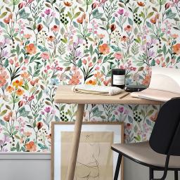 Colorido Floral e Folhas PVC Papel De Parede, Casca e Vara, Decoração Para Casa, Etiqueta Do Armário, Impermeável, Cozinha, Banheiro, Moderno - Image 1
