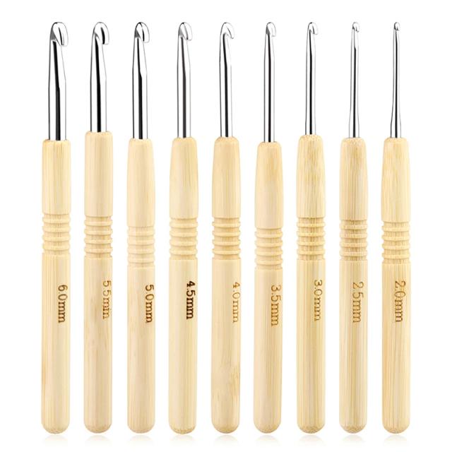 Conjunto Miusie de Agulhas de Tricô e Ganchos de Crochê em Madeira - 9 Peças para DIY e Artesanato (2-6mm)