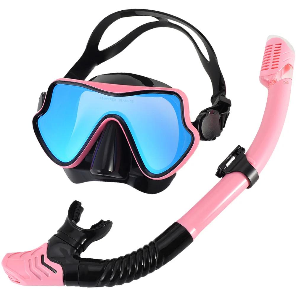 Conjunto de máscara de snorkel de silicone, óculos de natação, kit de treinamento de mergulho, lente colorida, visão ampla, vidro temperado, anti-vazamento, adultos - Image 1