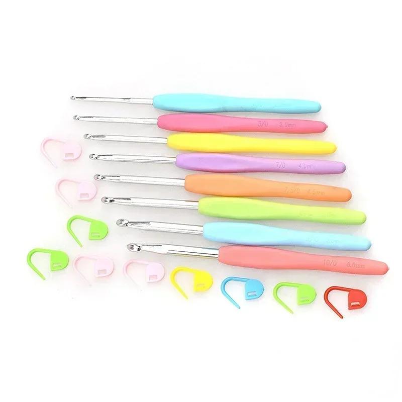 Alumínio Crochet Ganchos com Borracha Macia Grip, Agulhas de Tricô, Alças Almofadadas, Hot, 8PCs por Conjunto, 2.5-6.0mm - Image 1