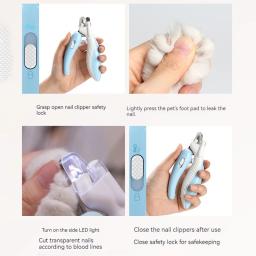 Cortadores de unhas profissionais com luz LED para animais de estimação, tesoura para gatos e cães, à prova de respingos, cortador de unhas - Image 2