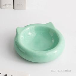 Criativo cerâmica plana fundo gato orelha forma comida tigela, prato de jantar, anti viragem, pet fornecimentos, tigela bebendo, 1pc - Image 4