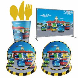 Tayo o pequeno ônibus festa de aniversário tema crianças guardanapos descartáveis placas toppers utensílios de mesa decorações de festa de chuveiro de bebê balões - Image 1