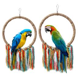 Animais de estimação pássaro papagaio brinquedo corda de algodão círculo brinquedos mastigando mordida papagaio poleiro pendurado gaiola balanço corda anel suporte de escalada brinquedo pássaro suprimentos - Image 1
