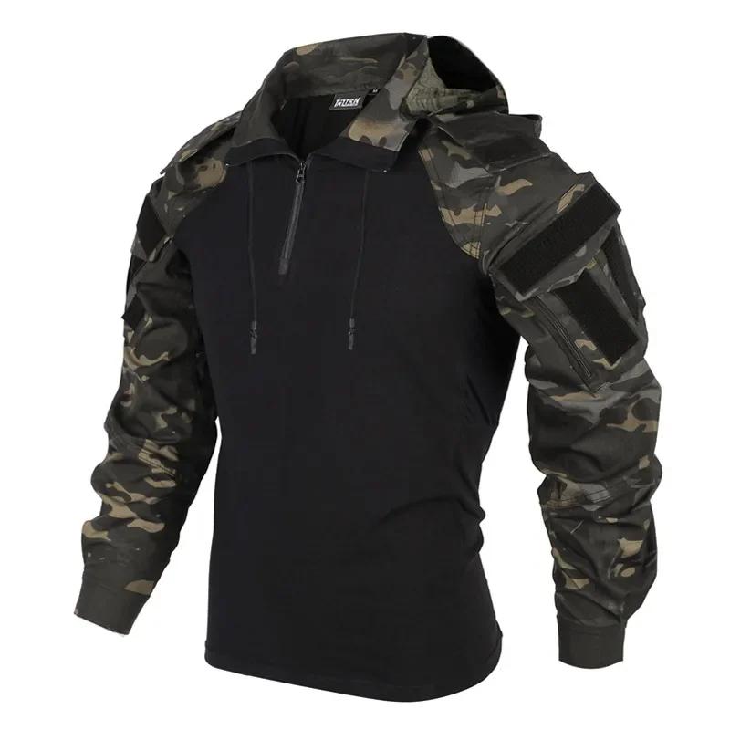 Ternos táticos de paintball ao ar livre, uniforme camuflado, calças de caça com almofada, conjuntos de roupas de airsoft, camisas de combate com capuz, resistente ao desgaste - Image 1