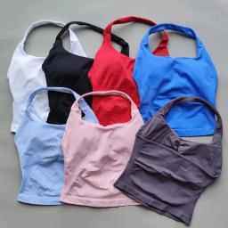 Halter superior com tiras sutiã shorts conjunto yoga estiramento ginásio conjunto feminino roupas de treino sem costura sem costas colete hip-lifting leggings shorts - Image 4
