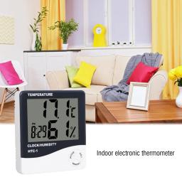 Termômetro interno digital preciso, higrômetro, HTC-1 AAA, operado a pilhas, temperatura, medidor de umidade, relógio para casa - Image 3