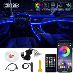 LED Car Interior Ambient Strip Lights, RGB Fibra Óptica, Atmosfera Neon Lighting Kit, Controle Remoto, Auto Lâmpadas Decorativas - Image 1