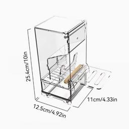 Recipiente De Alimento De Pássaro De Acrílico Automático Com Perch, Sem Alimentador De Mess, Periquito Claro, Acessórios De Gaiola - Image 6
