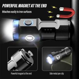 Mini lanterna led recarregável, luz de acampamento com luzes laterais e abajur traseiro com ímã adequado para explorar, acampar - Image 3