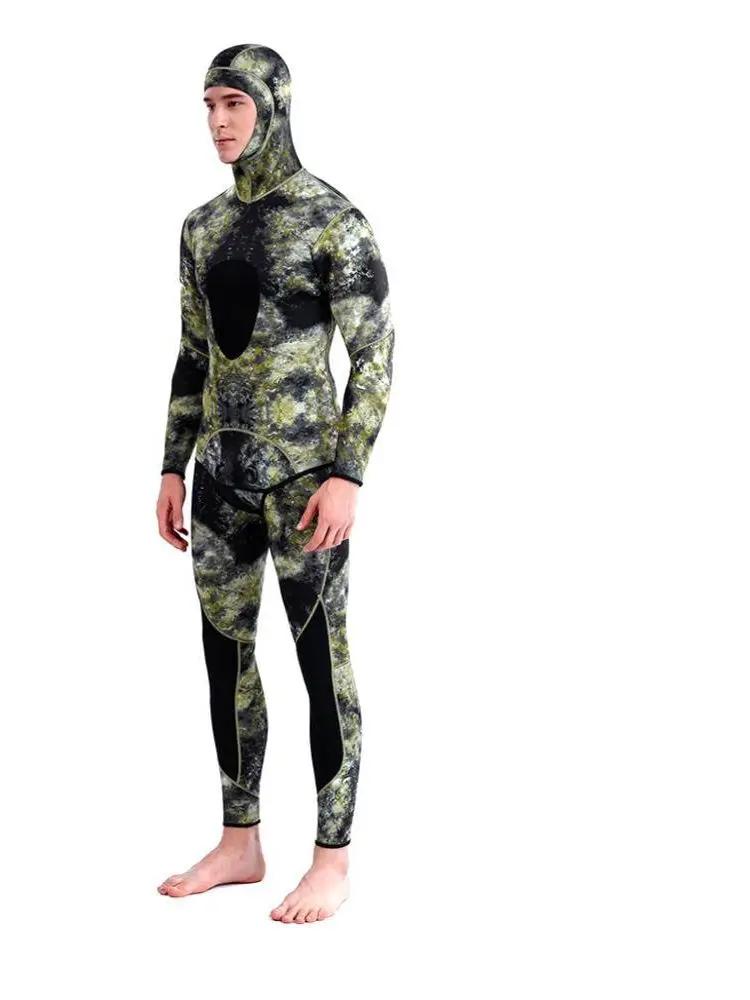 Terno de mergulho com capuz masculino manga comprida, neoprene Split Surfing Camouflage, maiô de 2 peças, terno de mergulho profundo, 1,5mm - Image 1