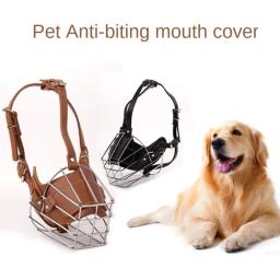 Focinho de metal anti-mordida ajustável para cão de estimação, boca respirável, cesta de couro, máscara grande cão, pastor alemão - Image 1